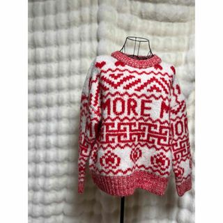 エイチアンドエム(H&M)のH&M赤と白のオーバーサイズニットセーター(ニット/セーター)