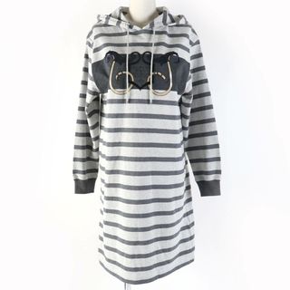 エルメス(HERMES)の美品☆HERMES エルメス 21SS Mariniere マリニエール コットン100％ フード付 ボーダー スウェット ワンピース グレー 34 フランス製 正規品 レディース(ひざ丈ワンピース)