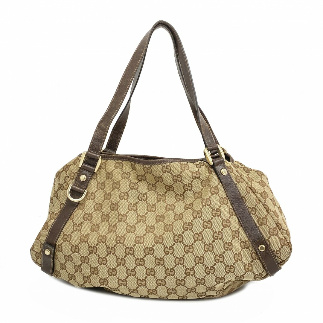 GUCCI - 【5ac1860】グッチ トートバッグ GGキャンバス/アビー 130736 キャンバス ブラウン シャンパンゴールド金具【中古】レディース