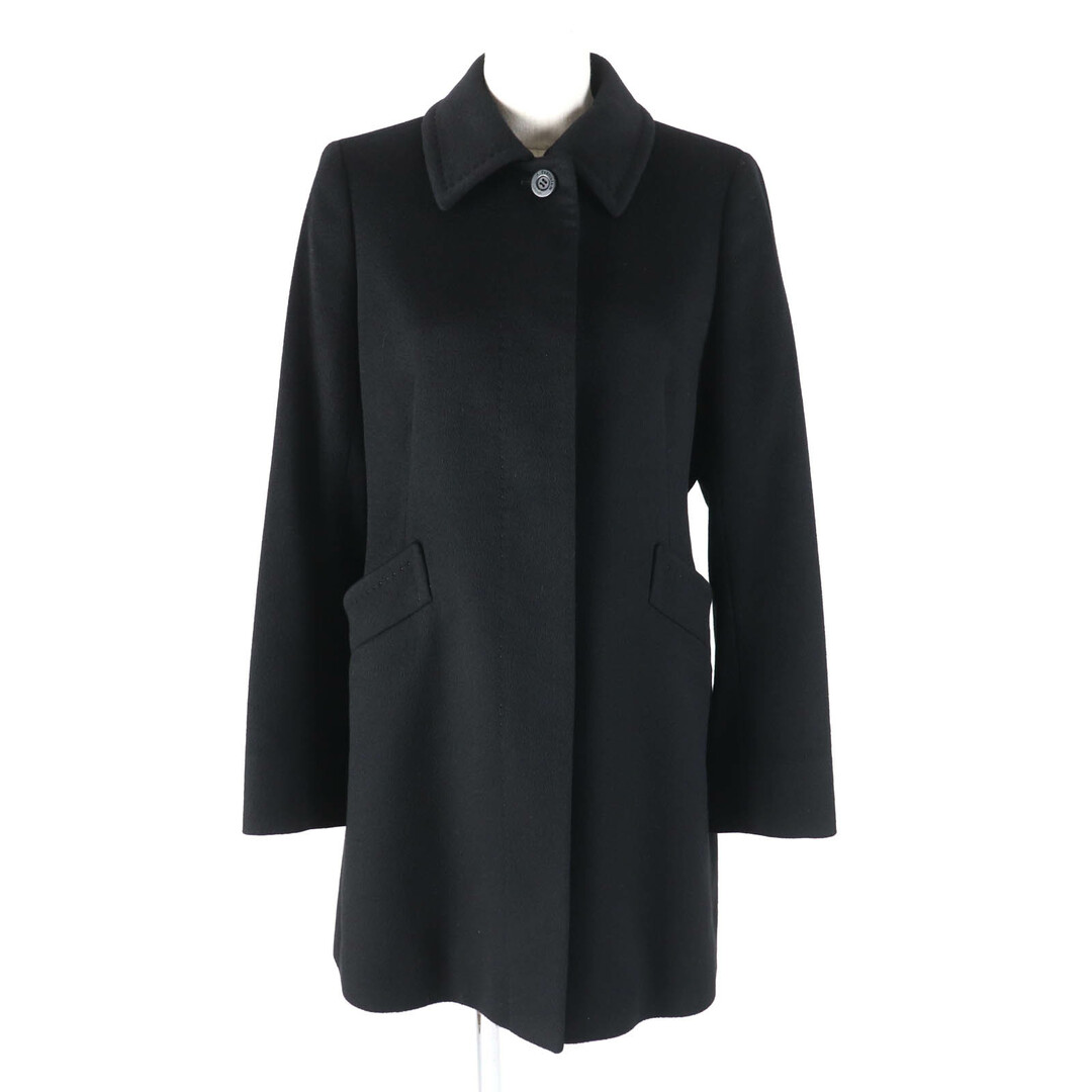 美品★Aquascutum LONDON アクアスキュータムロンドン カシミヤ100％ 比翼仕立て ステンカラーコート ブラック 9 日本製 正規品 レディース
