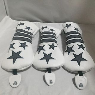 ゴルフ ユーティリティーUT用ヘッドカバー 星柄 ホワイト 3本セット 1(その他)