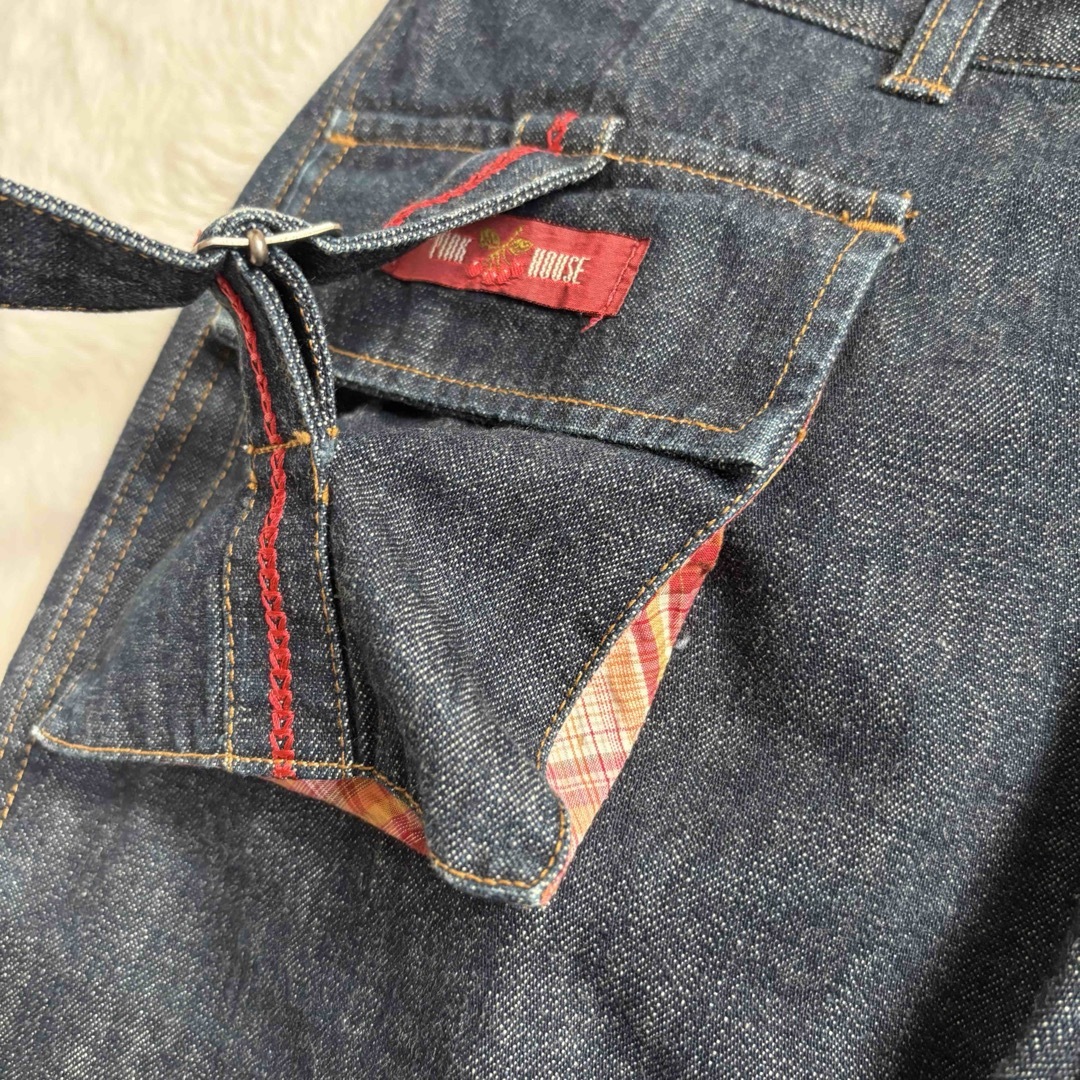 希少】PINK HOUSE.デニムパンツ 苺 刺繍 ワッペン ゆったり 日本製 希少】PINK HOUSE.デニムパンツ 苺 刺繍 ワッペン ゆったり 日本製