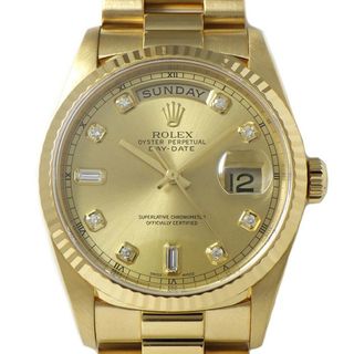 ロレックス(ROLEX)のロレックス Rolex 腕時計 デイデイト 18238A  A番 10ポイント ダイヤインデックス サンレイ シャンパンカラー文字盤 カレンダー 曜日表示 フルーテッドベゼル K18YG 自動巻き 【箱・保付き】 【中古】(腕時計(アナログ))