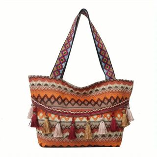 【新品】女性用 ボヘミアンショルダーバッグ フリンジタッセル付きエスニック(ショルダーバッグ)