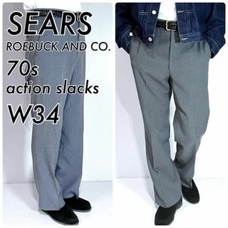 ヴィンテージ(VINTAGE)の70s SEARS シアーズ ストライプアクションスラックス W34L30グレー(スラックス)