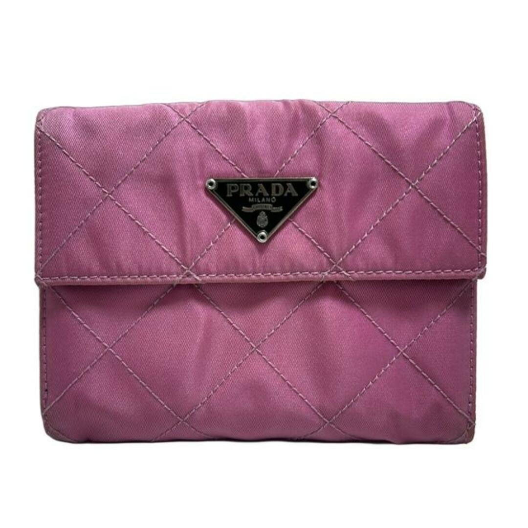 PRADA(プラダ) Wホック財布 - ピンク×黒 キルティング レザー PRADA(プラダ) Wホック財布 - ピンク×黒 キルティング レザー