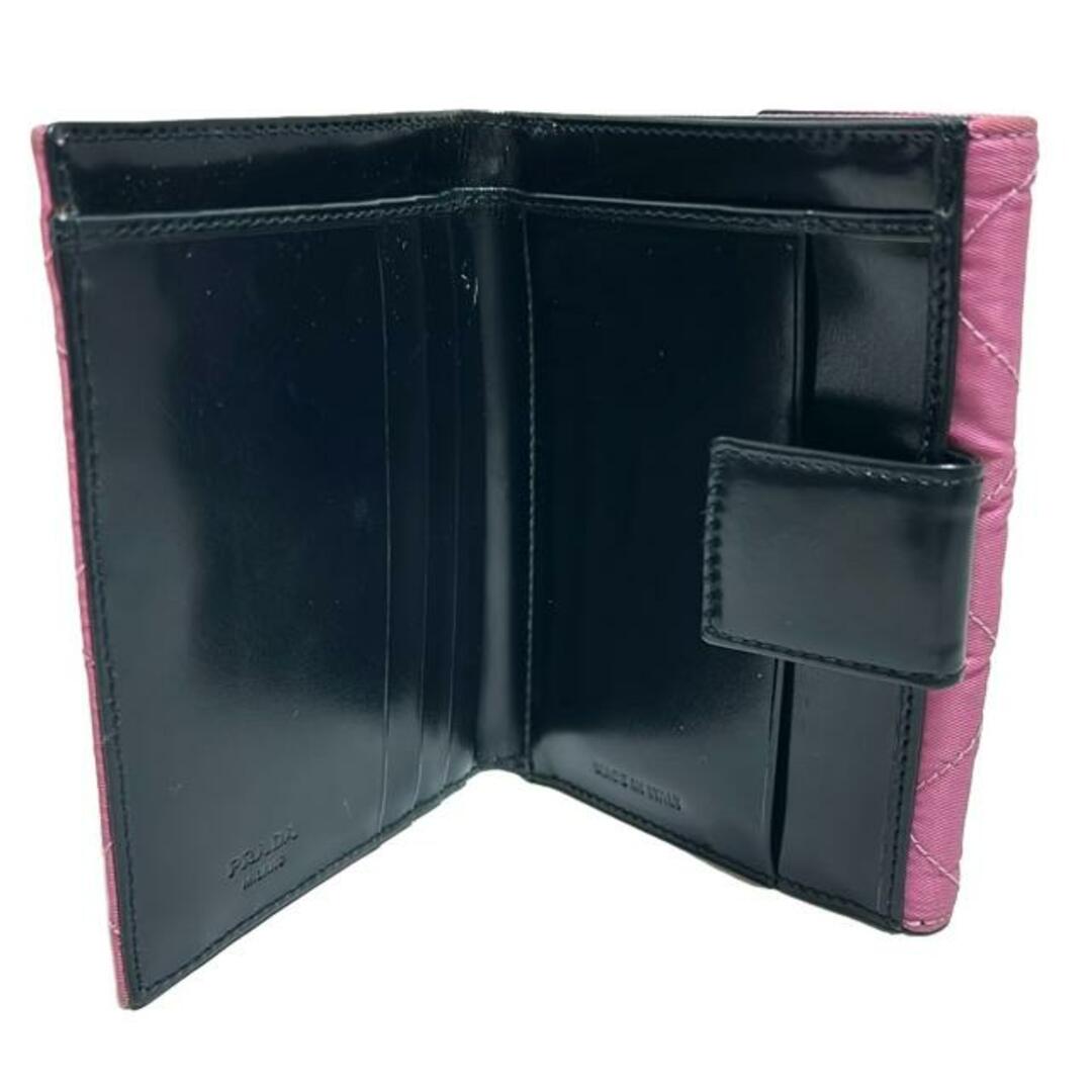 PRADA(プラダ) Wホック財布 - ピンク×黒 キルティング レザー PRADA(プラダ) Wホック財布 - ピンク×黒 キルティング レザー