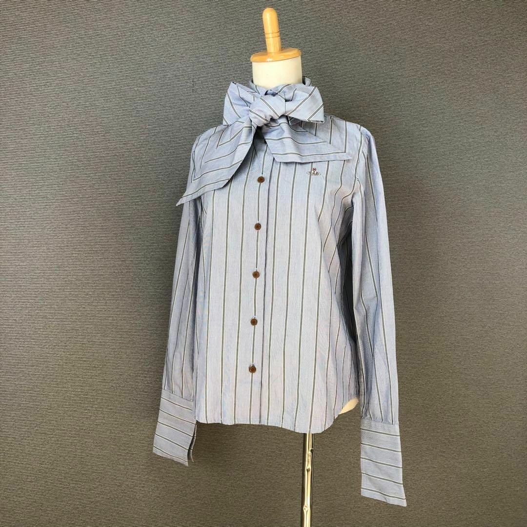 Vivienne Westwood オーブ刺繍 ボウタイシャツ 2 ストライプ Vivienne Westwood オーブ刺繍 ボウタイシャツ 2 ストライプ