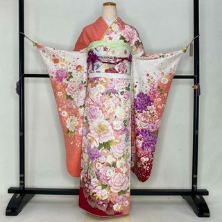 振袖セット 成人式 正絹 裄67cm Lサイズ 5点セット 白 S-177の 振袖セット 成人式 正絹 裄67cm Lサイズ 5点セット 白 S-177の