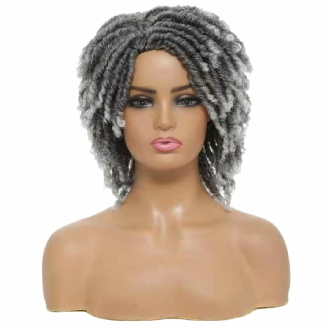 【色:グレー】黒人女性男性ショートドレッドヘアウィッグ合成ウィッグアフロカーリー その他のその他(その他)の商品写真