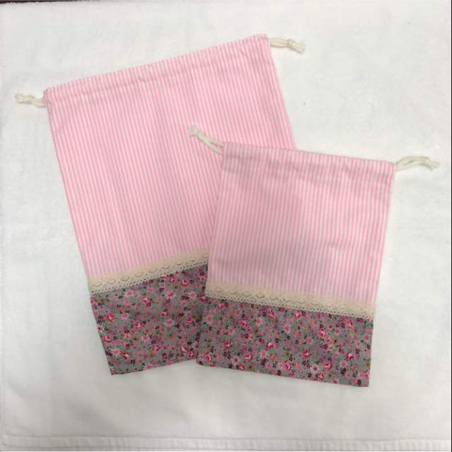 入園入学 巾着袋 2枚セット ハンドメイドのキッズ/ベビー(バッグ/レッスンバッグ)の商品写真