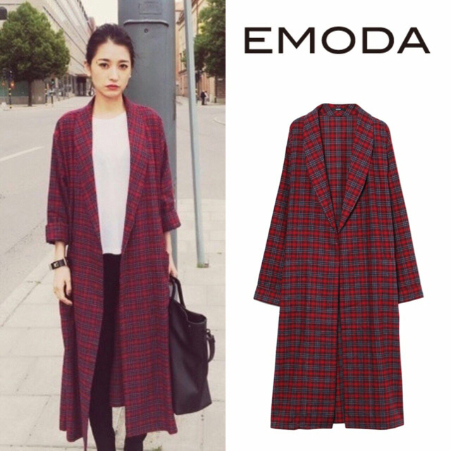 EMODA(エモダ)の新品タグ付き エモダ ヴィンテージオーバーチェックシャツ レディースのジャケット/アウター(ロングコート)の商品写真