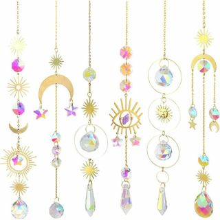 【6種セット】サンキャッチャー クリスタルガラス 風水 窓辺 月 太陽 ゴールド(その他)
