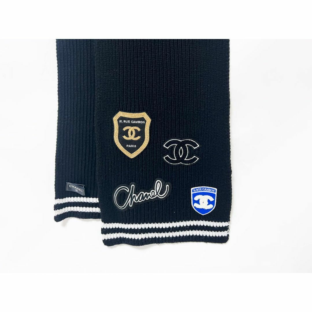 CHANEL - CHANEL シャネル マフラー ブラック カシミア ワッペン CHANEL - CHANEL シャネル マフラー ブラック カシミア ワッペン