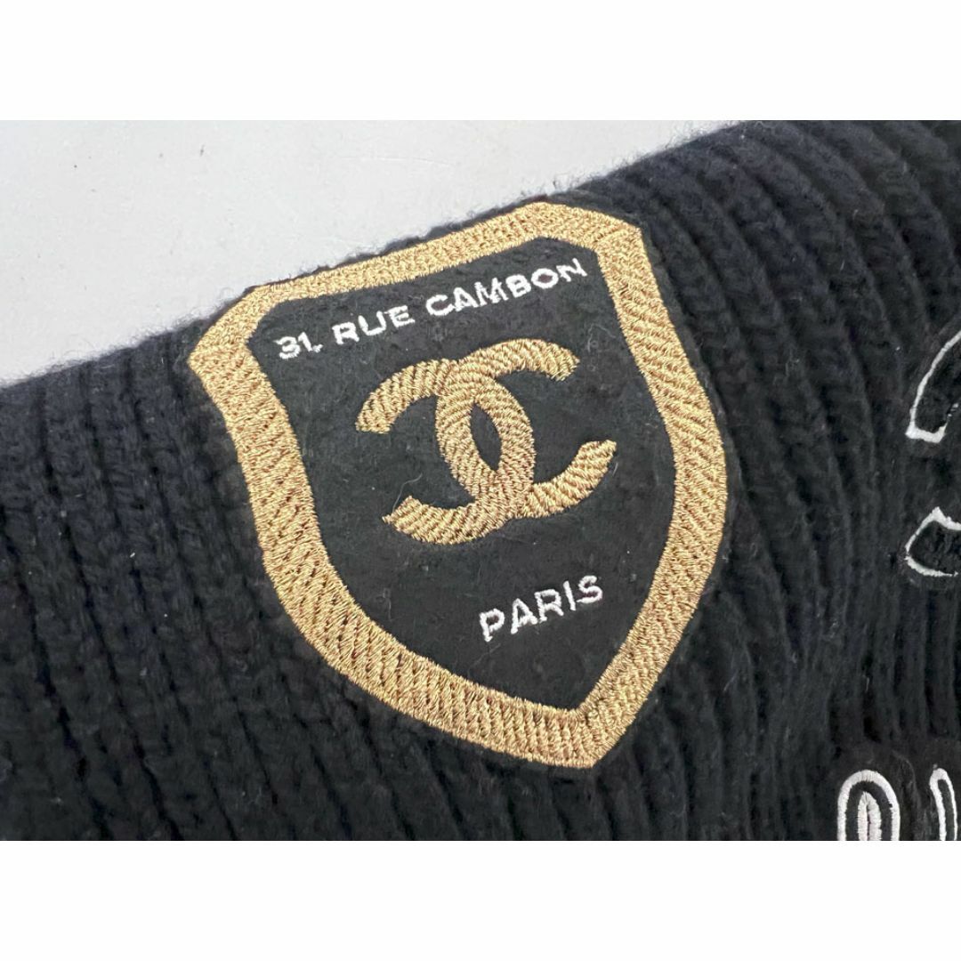 CHANEL - CHANEL シャネル マフラー ブラック カシミア ワッペン CHANEL - CHANEL シャネル マフラー ブラック カシミア ワッペン