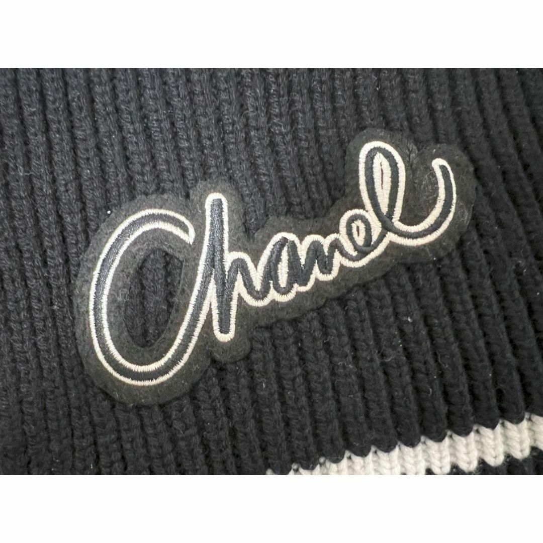 CHANEL - CHANEL シャネル マフラー ブラック カシミア ワッペン CHANEL - CHANEL シャネル マフラー ブラック カシミア ワッペン
