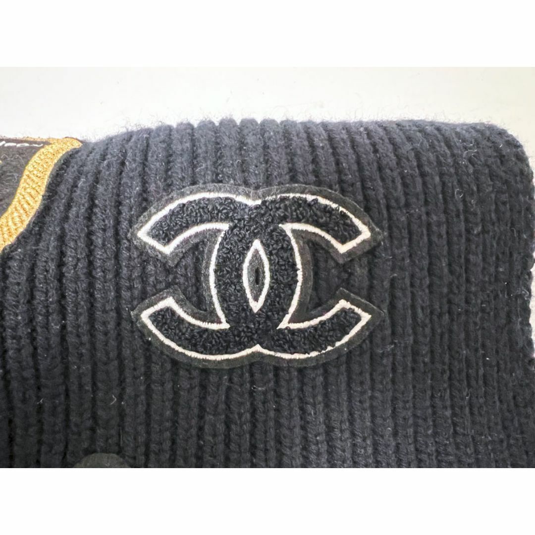 CHANEL - CHANEL シャネル マフラー ブラック カシミア ワッペン CHANEL - CHANEL シャネル マフラー ブラック カシミア ワッペン