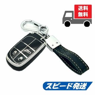 ジープ(Jeep)のキーホルダ付★ジープ用 キーケース キーカバー★ブラック（シルバー）３ボタン★①(車内アクセサリ)