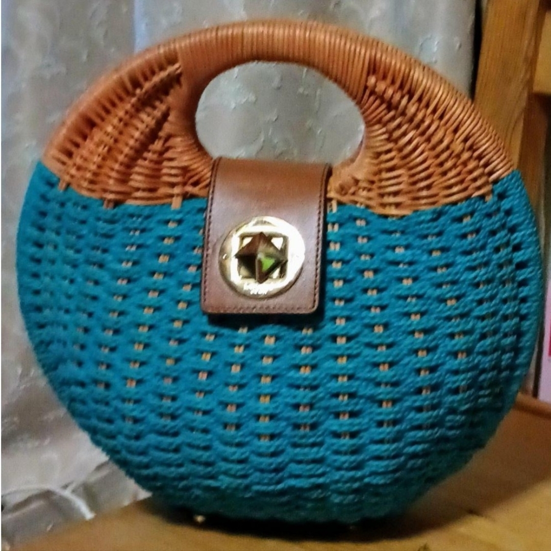 kate spade ケイトスペード カゴバッグ ストローバッグ ターコイズ kate spade ケイトスペード カゴバッグ ストローバッグ ターコイズ