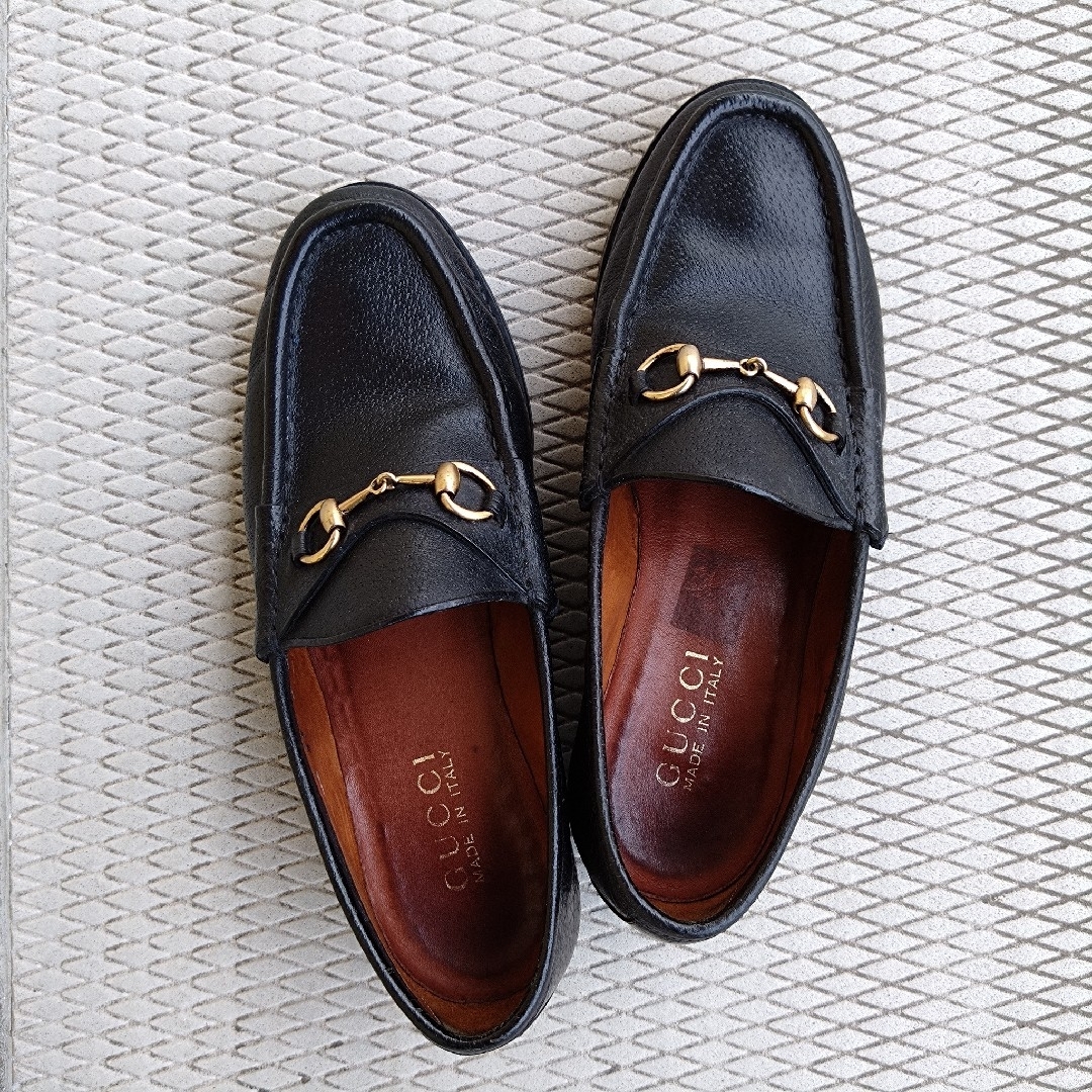 グッチ ローファー ホースビット レザー ゴールド 黒 GUCCI ビットロー