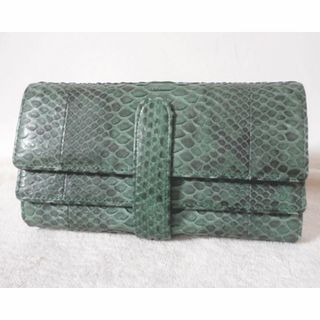 良品　パイソン　グリーン系　緑系　長財布　ロングウォレット　レディース(財布)