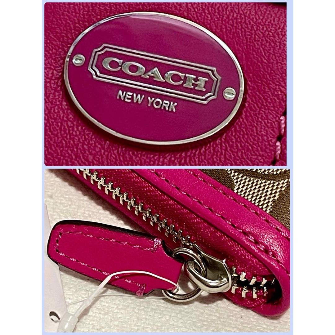タグ付き未使用 COACH ジッピーウォレット 48463 カーキ/フューシャ タグ付き未使用 COACH ジッピーウォレット 48463 カーキ/フューシャ