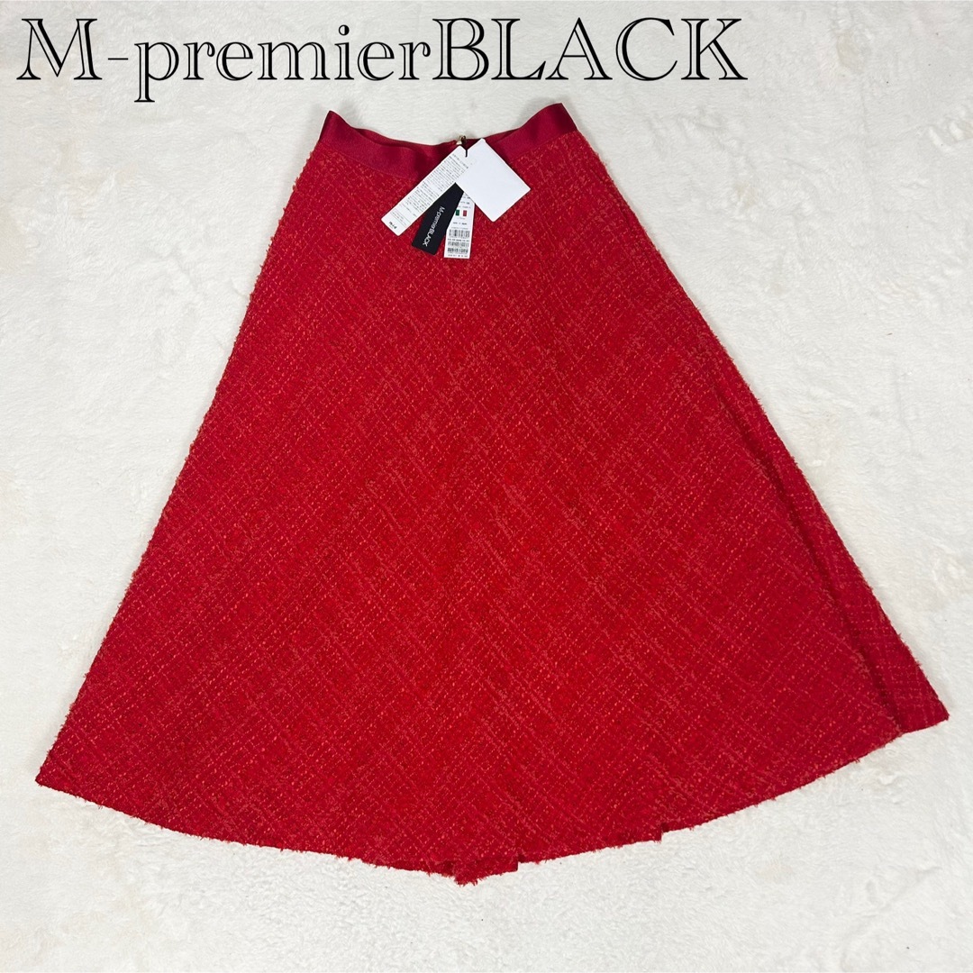 未使用品!M-premierBLACK チェックツイードフレアスカート レッド 未使用品!M-premierBLACK チェックツイードフレアスカート レッド
