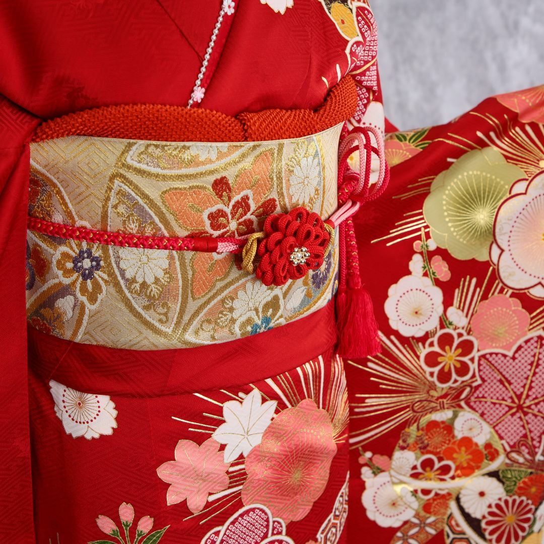 【美品✨】　振袖フルセット　振袖　成人式　赤 成人式 振袖 フルセット 本友禅 赤系の花柄