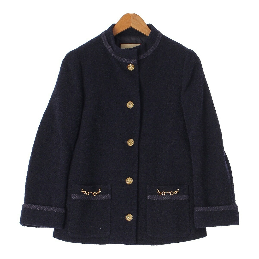 GUCCI - グッチ ホースビット ウール×ナイロン ツイード ゴールドボタン ジャケット 649322 ネイビー 40【中古】【正規品保証】
