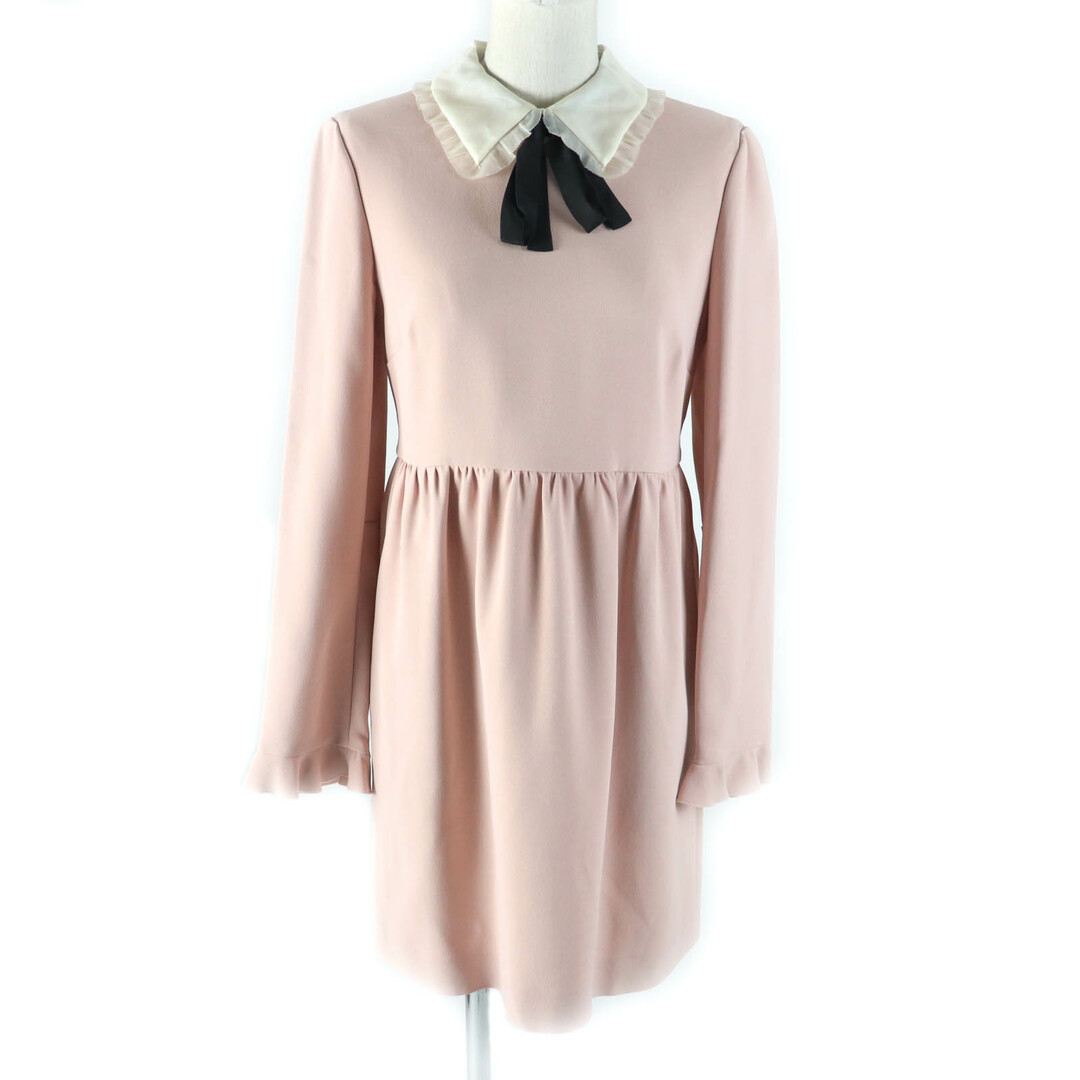 RED VALENTINO - 極美品★RED VALENTINO レッドヴァレンティノ シルク混 リボンタイ付 袖口フリル 長袖 膝丈 ワンピース ピンク 38 正規品 レディース