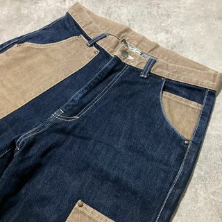 切り替えデザイン ワイドテーパードデニムパンツ Lサイズ ブルー 日本製