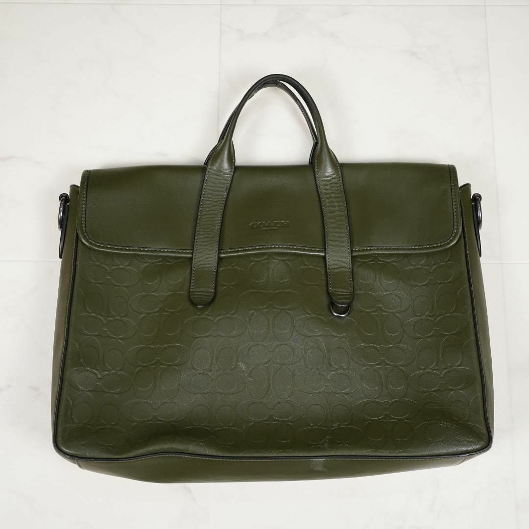 COACH ビジネスバッグ グリーン レザー シグネチャー ショルダー COACH ビジネスバッグ グリーン レザー シグネチャー ショルダー