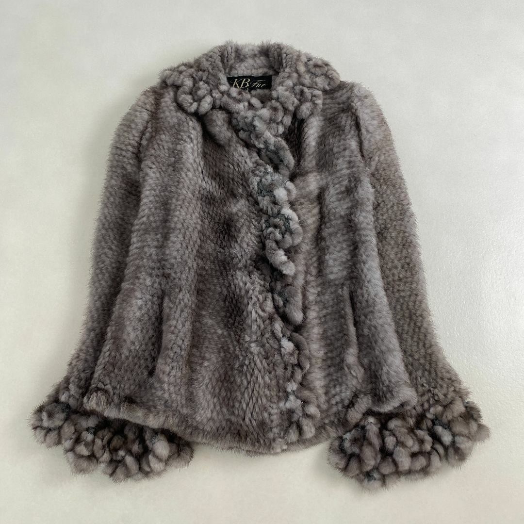 美品　毛皮コート　ブルーアイリスミンク　編み込み　カシミヤ　羽織　高級　上品