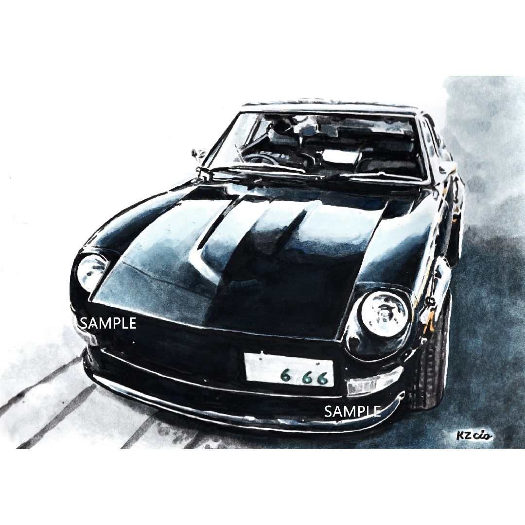 日産(ニッサン)の日産 フェアレディZ 水彩画 旧車 イラスト インテリア 自動車/バイクの自動車/バイク その他(その他)の商品写真