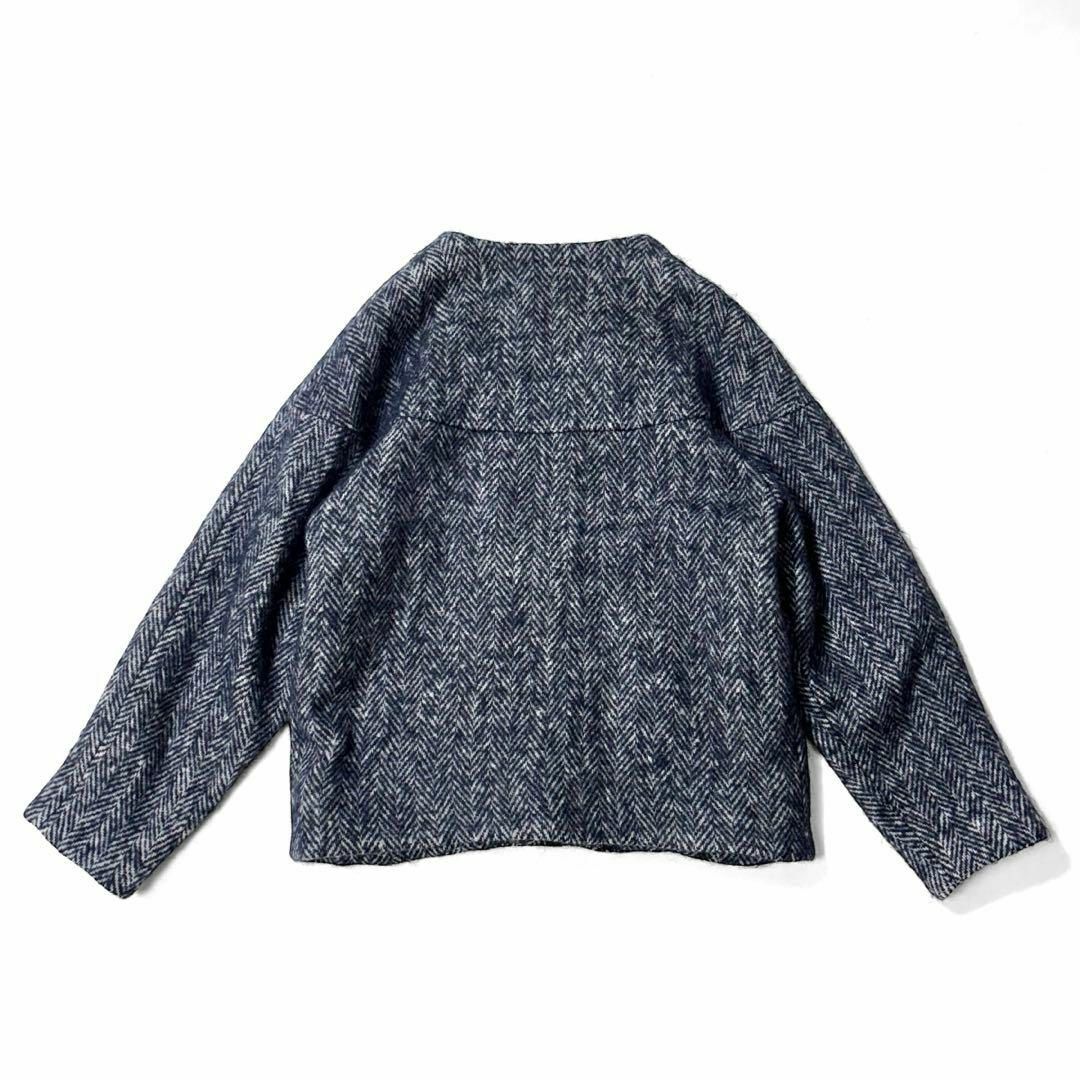美品♪ yuni ヘリンボーン ウールモヘヤノーカラージャケット 美品♪ yuni ヘリンボーン ウールモヘヤノーカラージャケット