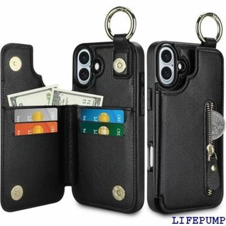 対応 iPhone16 ケース カード 収納 背面 対 財 ブラック 2690(iPhoneケース)