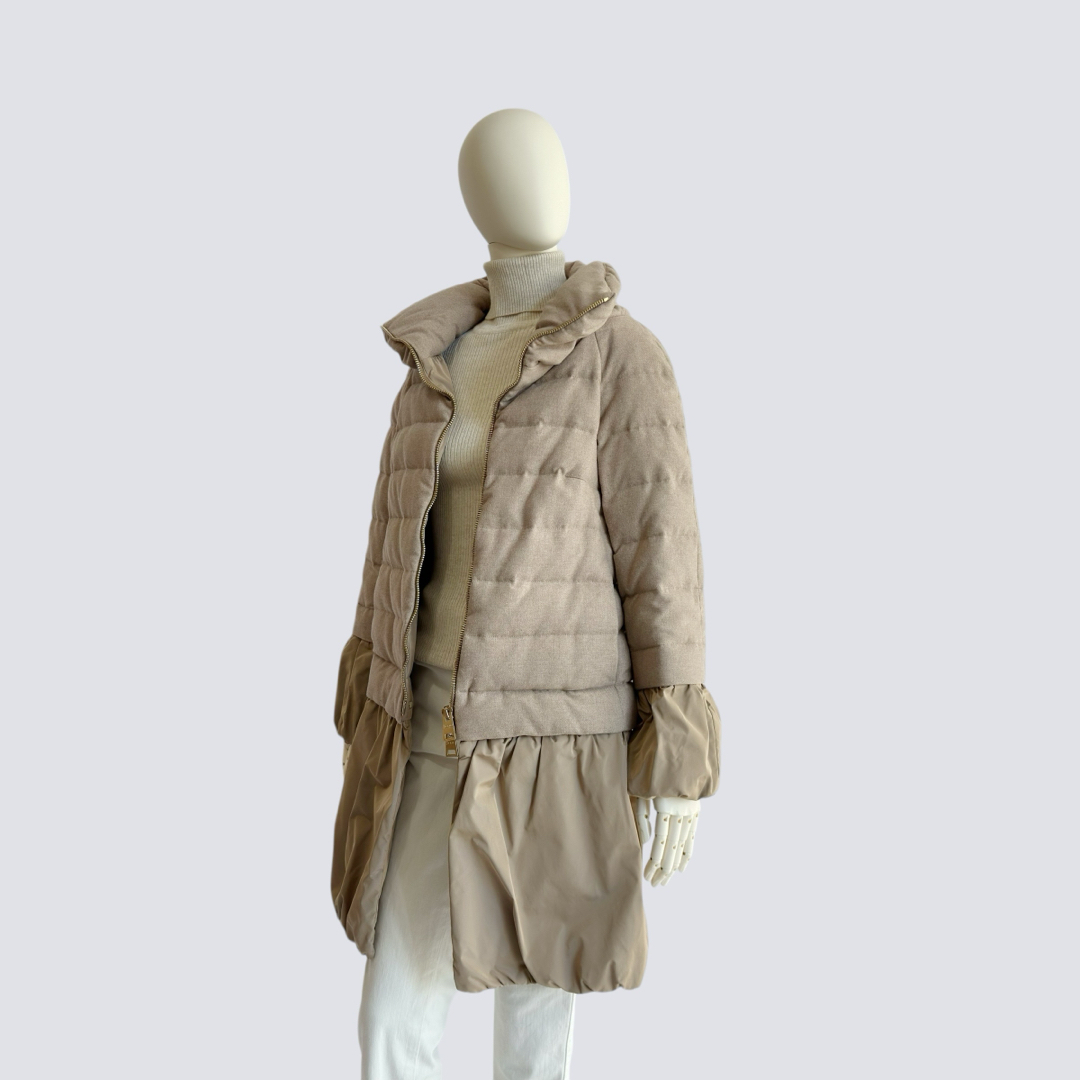 HERNO ヘルノ ダウンコート ベージュ レディース 異素材切り替え HERNO ヘルノ ダウンコート ベージュ レディース 異素材切り替え