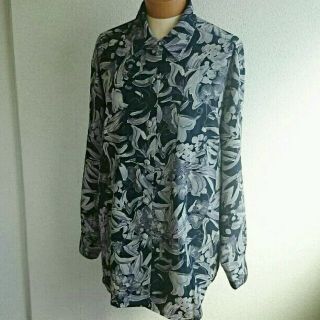 レトロ モノトーン 花柄 個性的 柄シャツ チンピラシャツ 菅田将暉 古着(シャツ/ブラウス(長袖/七分))