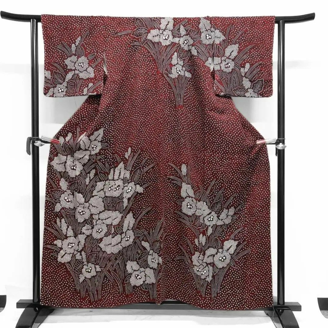 訪問着 総絞り 花模様 リーフ レッド 着物 012a d 訪問着 総絞り 花模様 リーフ レッド 着物 012a d