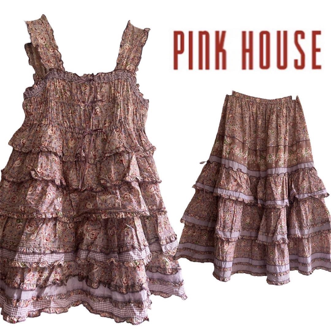 PINK HOUSE - 【美品】PINK HOUSE パープルローズ 段々ブラウス&スカート ティアード