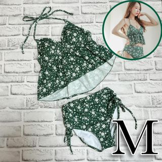 【大特価】ビキニ 水着 ビスチェ キャミブラ ハイウエストショーツ グリーン M(水着)