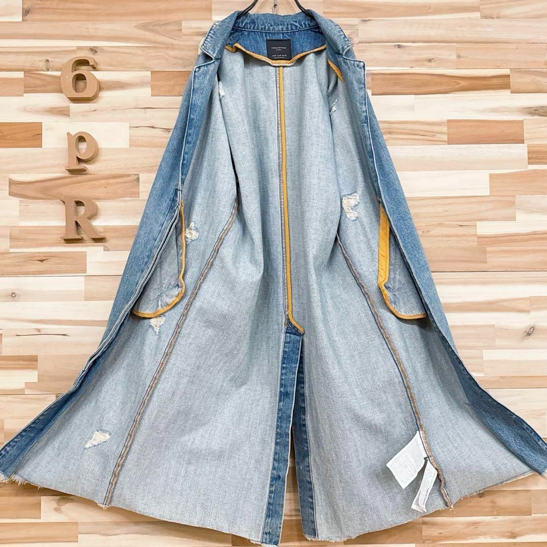 【ザラ】ダメージ加工 オーバーサイズ ロング デニム コート M インディゴ青 ZARA - 【ザラ】ダメージ加工 オーバーサイズ ロング デニム