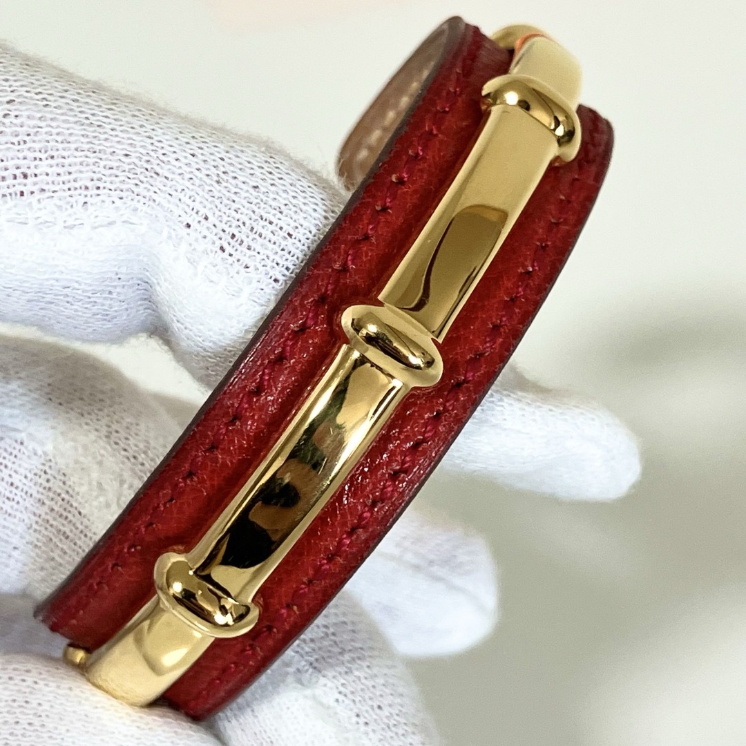 HERMES エルメス バングル ブレスレット ゴールド レッド 赤 HERMES エルメス バングル ブレスレット ゴールド レッド 赤