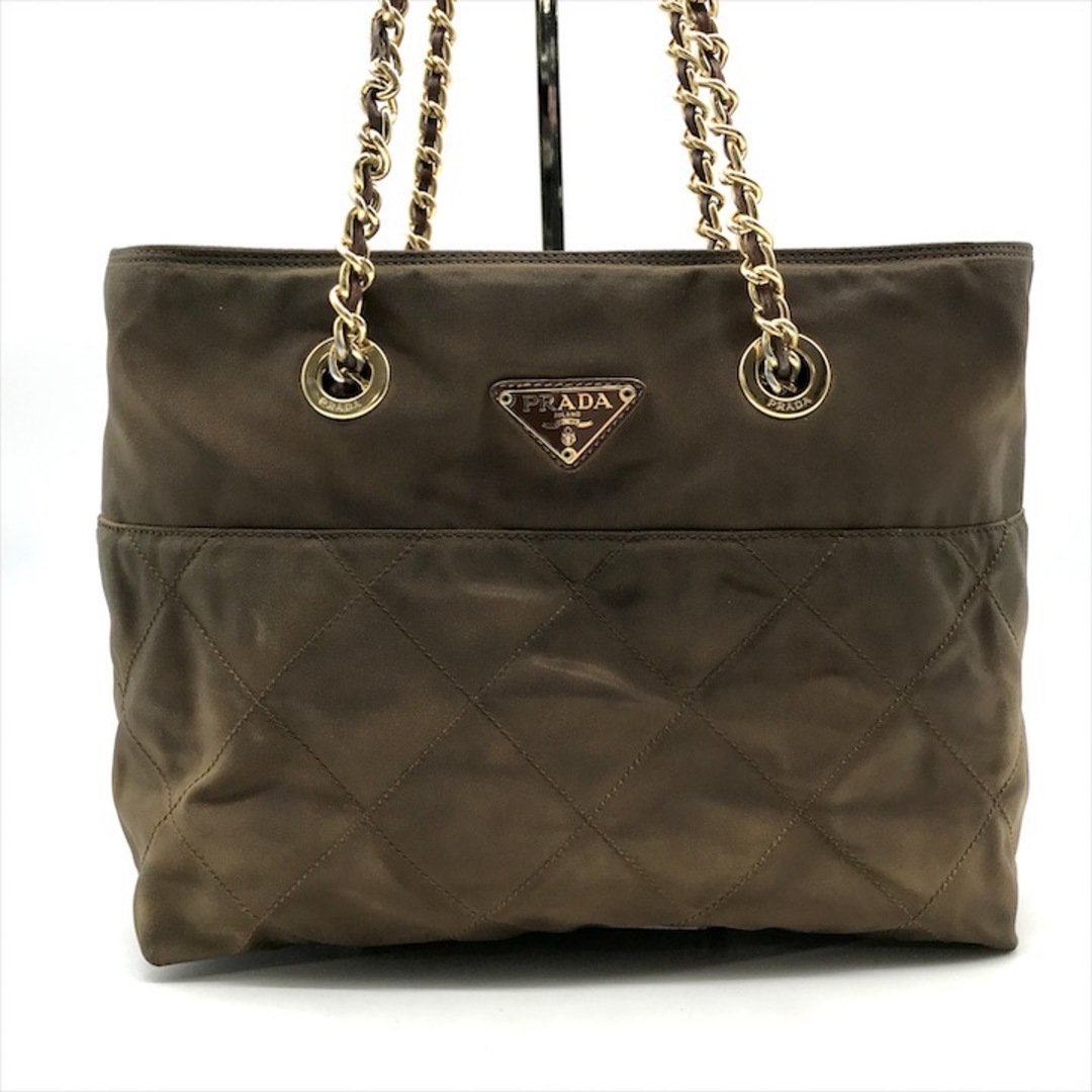 PRADA - PRADA プラダ 三角ロゴプレート ナイロン テスート チェーン ショルダー トート バッグ ブラウン k4494