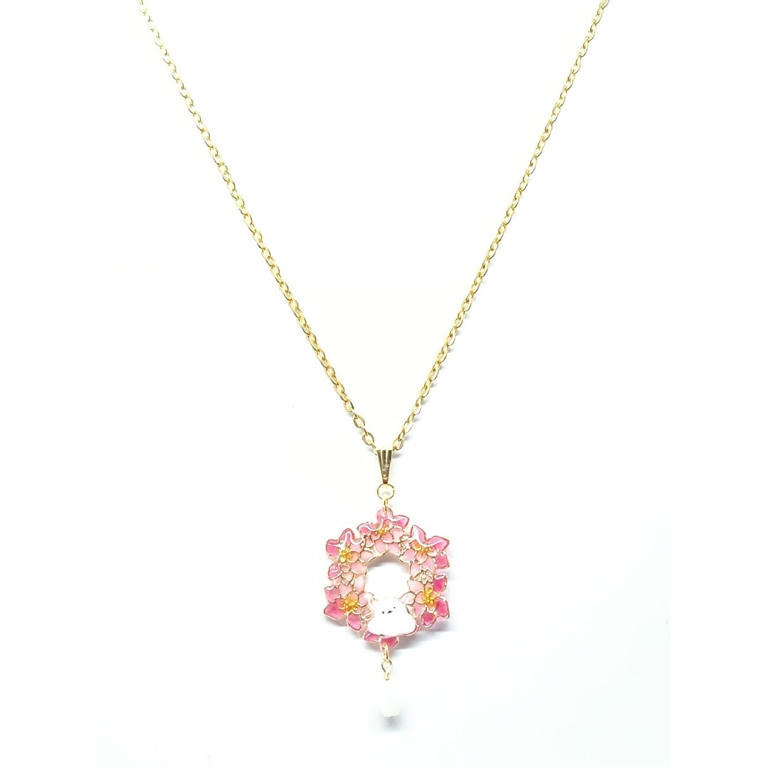 。*【 526 】- シマエナガ - 桜リース ネックレス *  。 ハンドメイドのアクセサリー(ネックレス)の商品写真