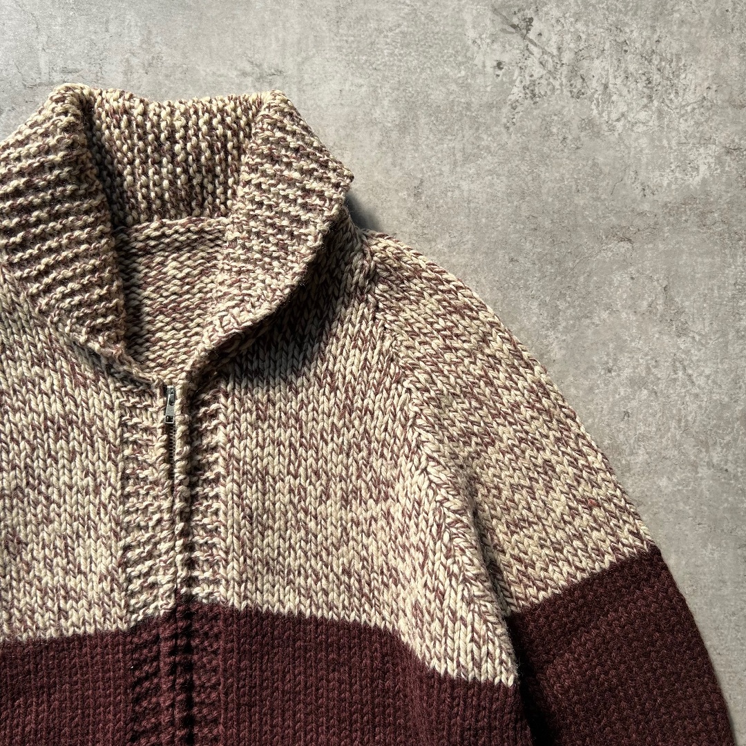 VINTAGE - -60s カウチンニット ショールカラー ブラウン×ベージュ ハンドニット