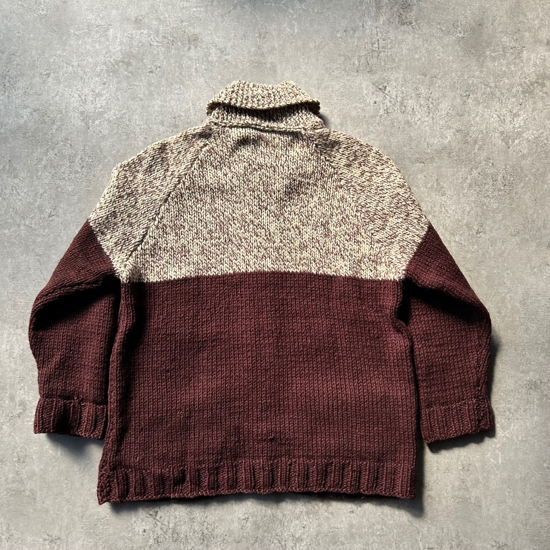 VINTAGE - -60s カウチンニット ショールカラー ブラウン×ベージュ ハンドニット