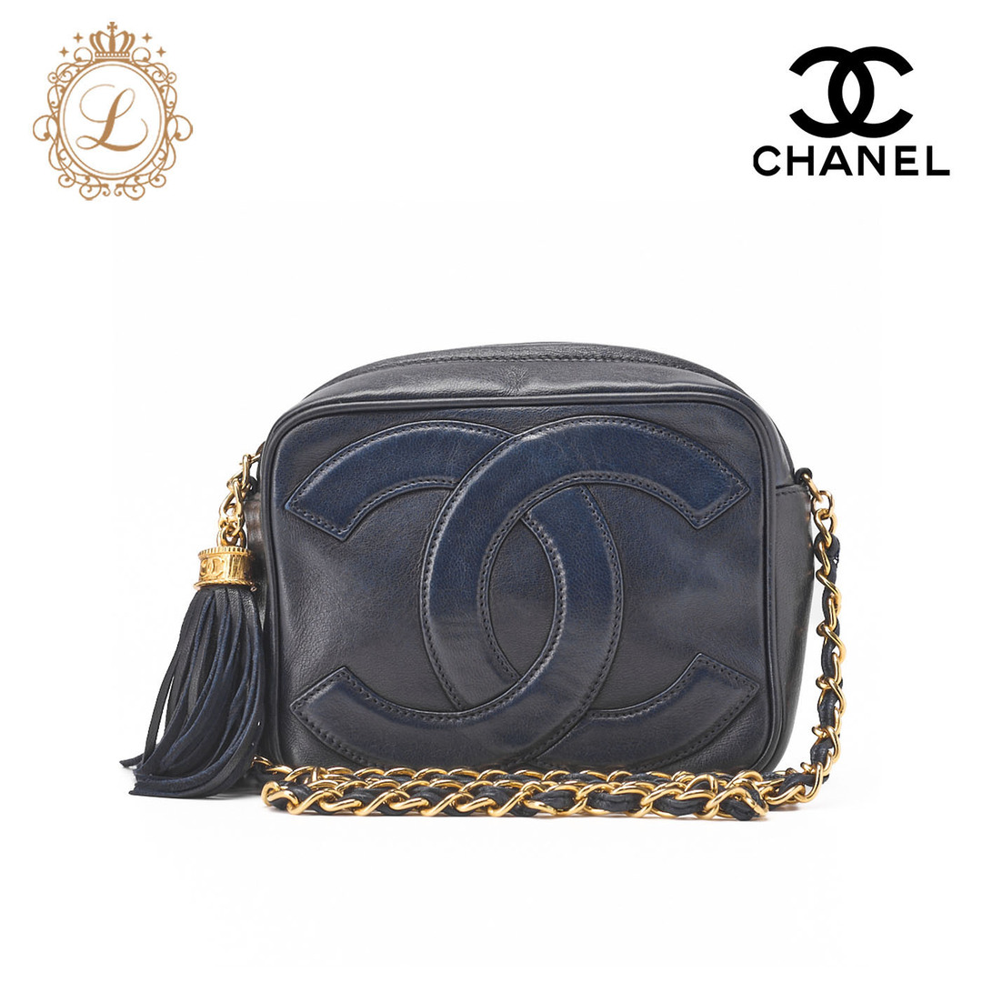 CHANEL - CHANEL シャネル ココマーク フリンジ付き チェーンショルダー ラムスキン 黒（ゴールド金具）ショルダーバッグ  レディースバッグ ハイブランド【中古】【送料無料】