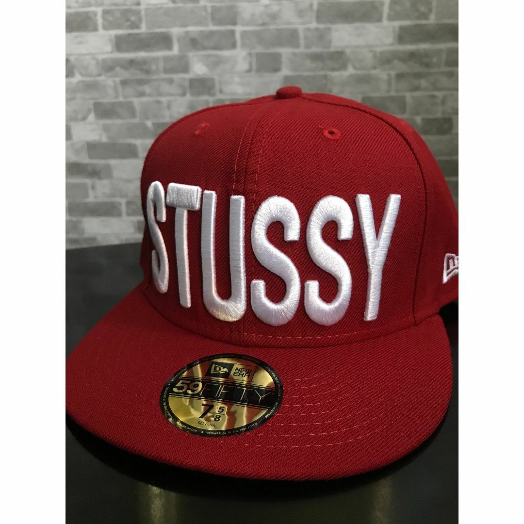 NEWERA✕STUSSY希少完売特大ロゴキャップ5/8木村拓哉着用モデルRED