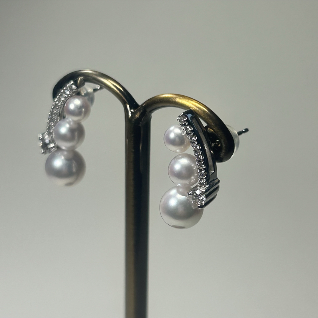 k18wgあこや真珠天然ダイヤモンドピアス